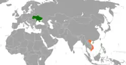 Map indicating locations of Ukraine and Vietnam