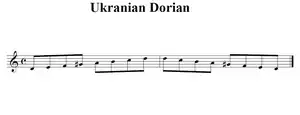 a visual representation of the Ukrainian Dorial scale D, E, F, G♯, A, B,C, D