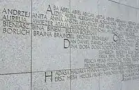 Names engraved on the wall of the monument.