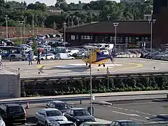 An air ambulance on the helipad