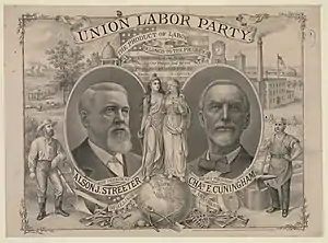 Image 28National campaign poster for Alson Streeter for President and Arkansas activist Charles E. Cunningham for Vice President on the Union Labor Party ticket in the 1888 United States presidential election. (from History of Arkansas)