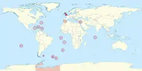 Location of the United Kingdom and the British Overseas Territories