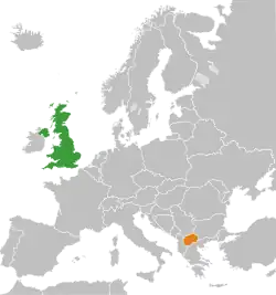 Map indicating locations of United Kingdom and North Macedonia