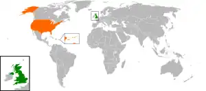 Map indicating locations of UK and USA