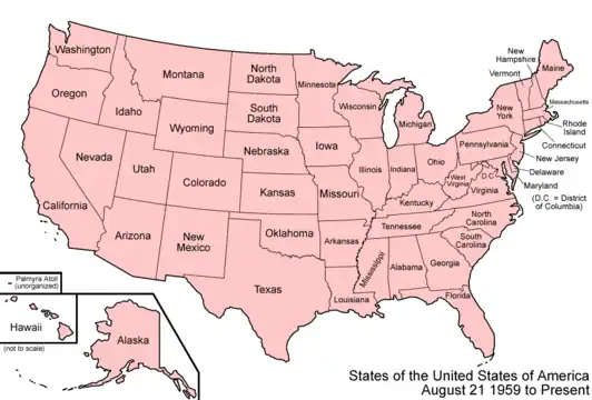 States and incorporated territories of the United States, August 21, 1959, to present