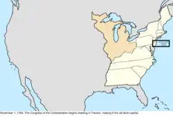 Map of the change to the United States in central North America on November 1, 1784