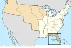 Map of the change to the United States in central North America on March 3, 1845