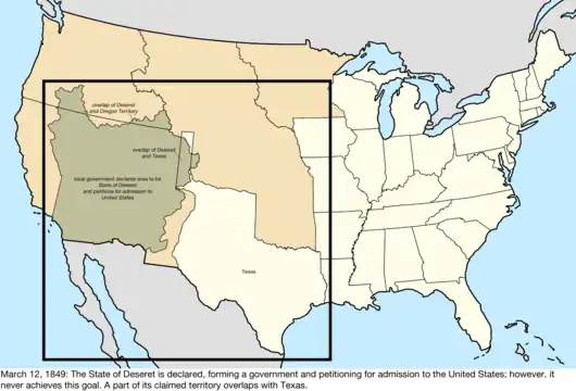 An enlargeable map of the United States after the creation of the provisional State of Deseret on July 2, 1849.