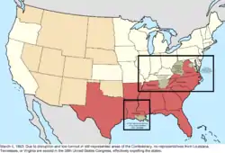 Map of the change to the United States in central North America on March 4, 1863