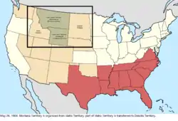 Map of the change to the United States in central North America on May 26, 1864