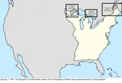 Map of the change to international disputes involving the United States in central North America on January 1, 1801