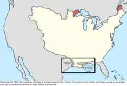 Map of the change to the international disputes involving the United States in central North America on December 20, 1803