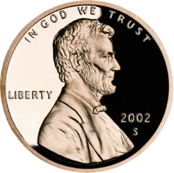 Proof-quality Lincoln penny with cameo effect, obverse