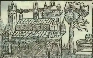 Image 17Image showing the sacred tree to the right of the temple, from Olaus Magnus' Historia de Gentibus Septentrionalibus (1555). To the right of the tree is a depiction of a man being sacrificed in the spring (from List of mythological objects)