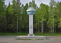 Uralets, Sverdlovsk oblast, Russia. Erected in 1961 and dedicated to the first successes of Soviet cosmonautics, it was built by workers of the mechanical plant in the village of Uralets. The pillar is crowned by a globe of the Earth and, originally, by a model of the Vostok space capsule