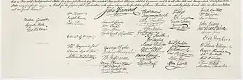 In relation to the other signatures, Hancock's is at the top and center.