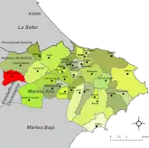 Location of  Vall de Alcalá within Marina Alta