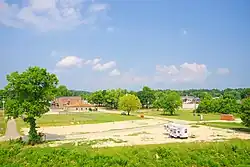 View across campground from US 60; courthouse square in the distance