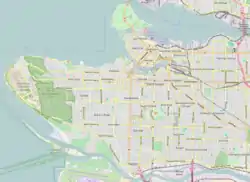 Map of Vancouver, with the DTES marked at the intersection of Main and Hastings