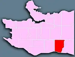 Location of Victoria–Fraserview in Vancouver.