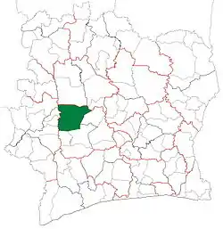 Location in Ivory Coast. Vavoua Department has retained the same boundaries since its creation in 1988.