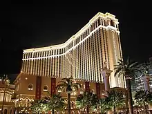 The facade of the Venetian Resort Hotel Casino at night