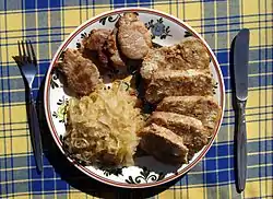 Knedlo zelo vepřo (pork roast with dumplings and sauerkraut), the Czech national dish