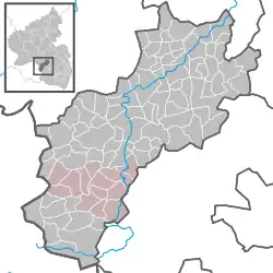 Locator map of Verbandsgemeinde Glan-Münchweiler in District of Kusel, Rhineland-Palatinate, Germany.