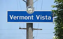 Vermont Vista neighborhood sign located on Vermont Avenue between   99th Street and Century Boulevard