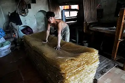 Cassava starch being prepared for packaging