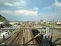 View of the platforms and tracks looking east. Note the passing loop (centre). Platforms 4 and 5 and the sidings south of them can be seen to the extreme right.