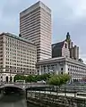 The building as viewed from across the Providence River