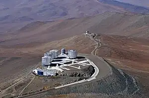 The four VLTs and ATs and the VST on the main peak and VISTA in the background