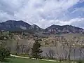 View of Flatirons from Fairview High School in southern Boulder