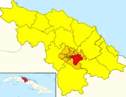 Manajanabo (red) in Santa Clara (orange) in Villa Clara (yellow)