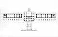 Plan of the Villa Emo. The main house is in the center, flanked by the barchesse (drain by Ottavio Bertotti Scamozzi, 1781)