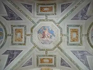 The atrium ceiling fresco, with the allegory of Fortuna attributed to Giovanni Battista Zelotti