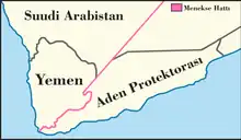 Map showing the Violet Line between the Province of Yemen and the Aden Protectorate.