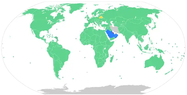 Map with legend for Bahrain's visa policy.