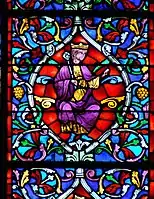 Detail of a "Tree of Jesse" window in Reims Cathedral designed in the 13th-century style by L. Steiheil and painted by Coffetier for Viollet-le-Duc, (1861).