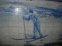 Mosaic depicting skiing, on north side of Vilar Formoso train station