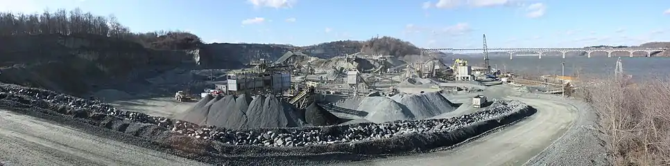 A present-day quarry across the Susquehanna River from Port Deposit in Havre de Grace, Maryland owned by Vulcan Materials Company, in January 2020