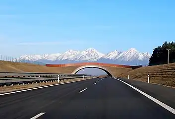 View of the High Tatras from the D1 near Poprad