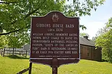 Morris County Heritage Commission sign for the Gibbons Horse Barn