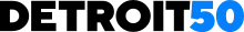 The words "Detroit 50" in a bold sans-serif font. "Detroit" is in black and "50" is in light blue.