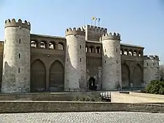 The exterior facade of the Aljafería was rebuilt in the 20th century.