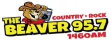 Logo with a beaver with a radio and the text The Beaver 95.7 / 1460 AM / Country · Rock