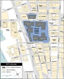 Former site plan, with original 4 World Trade Center at the southeast corner.