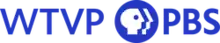 The blue letters WTVP in a thin sans serif next to the PBS network logo and the letters PBS in a bolder sans serif.