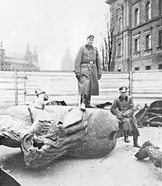 The destroyed remnants of the monument during WWII